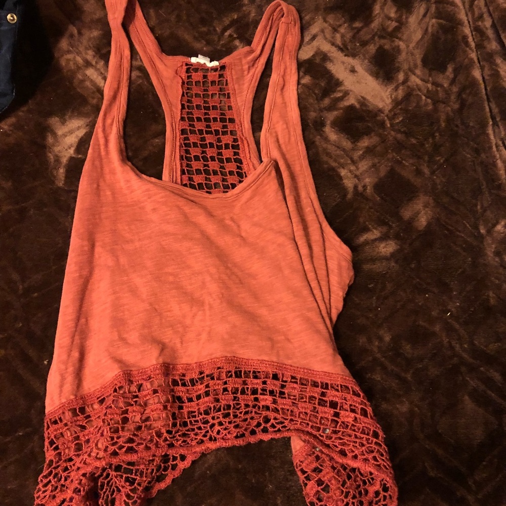 Ecote Rust Color Cropped Tank With Mesh Detail - image 1